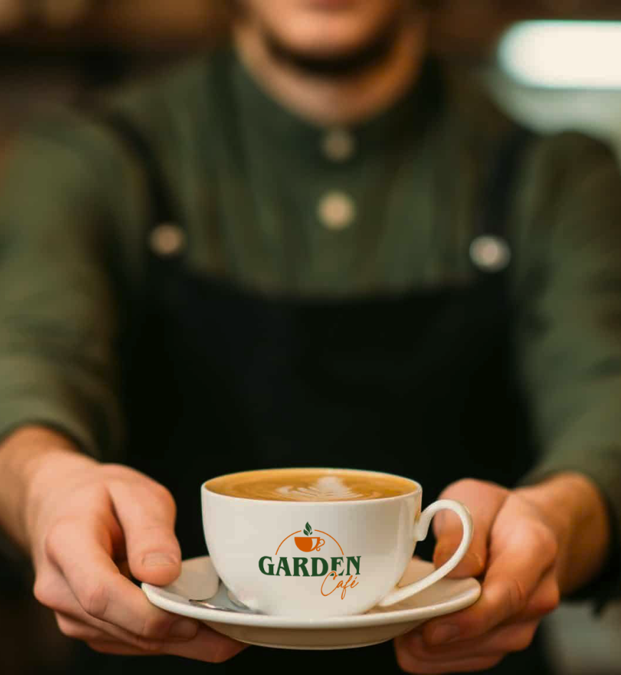 Barista do Garden Café servindo um cliente